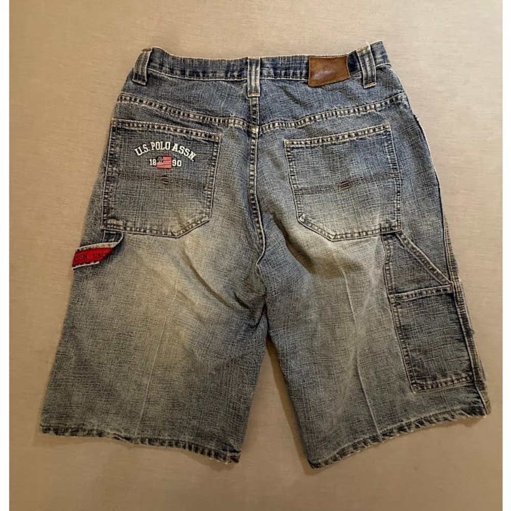 US Polo Assn Mens Denim Shorts Blue Wash Relaxed Fit Cargo Style Size 34X12.